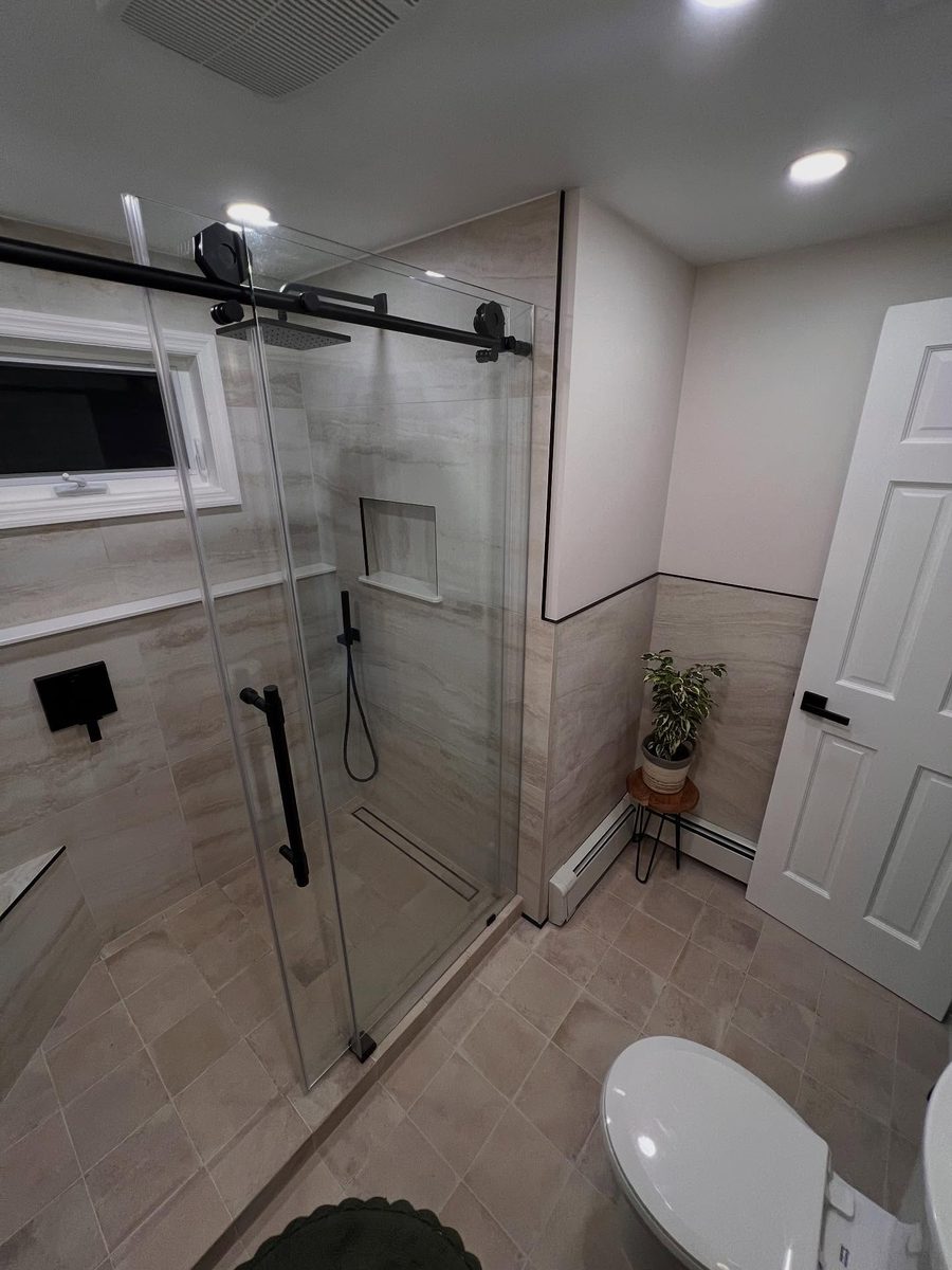 Modern glass shower enclosure bathroom remodel