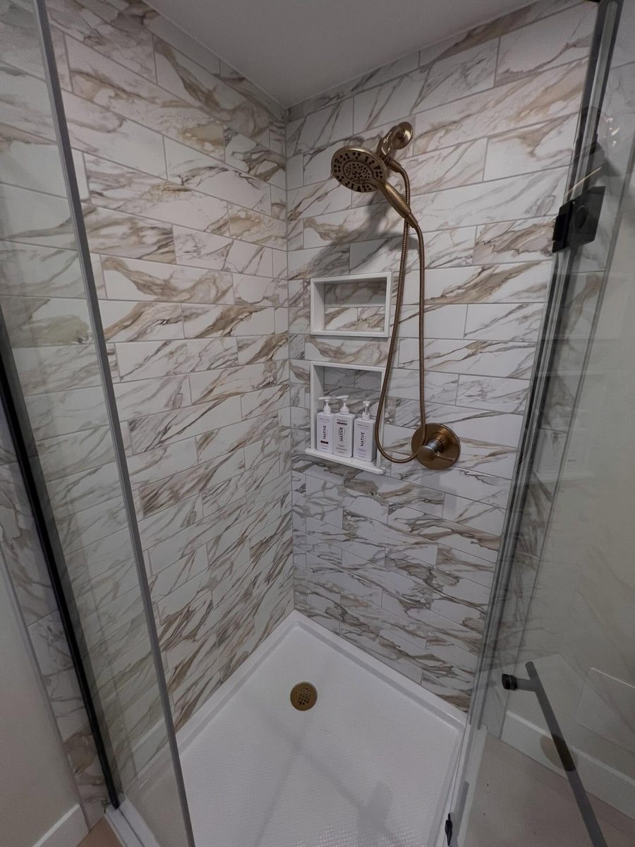 Custom marble tile shower installation Long Island NY